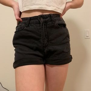 Black denim shorts